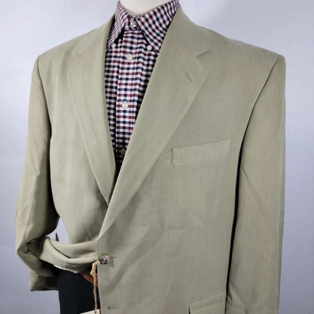 Boca Classics Island Wear Men's Sport Coat Two Button Beige Herringbone Silk 48L